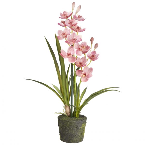 HTT Decorations - Kunstplant Orchidee / Cymbidium 2-tak roze H60cm - kunstplantshop.nl