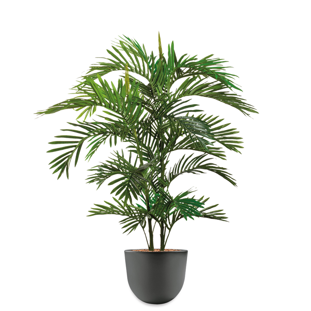 HTT - Kunstplant Areca palm in Eggy antraciet H130 cm - kunstplantshop.nl