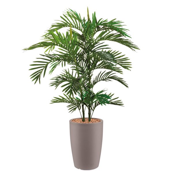 HTT - Kunstplant Areca palm in Genesis rond taupe H150 cm - kunstplantshop.nl