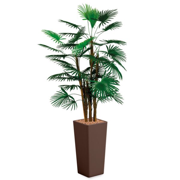HTT - Kunstplant Rhapis palm in Clou vierkant bruin H185 cm - kunstplantshop.nl