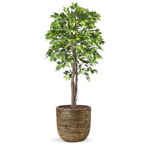 Kunstplant Ficus groen in planter ball Rib zwartgoud H200 cm