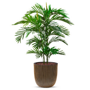 Kunstplant Arecapalm in Planter Ball groove zwartgoud H135 cm