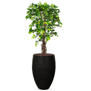 Kunstplant Ficus in Vaas elegant Deluxe rib zwart H165 cm