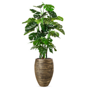 Kunstplant Monstera XL in Vaas elegant Deluxe rib zwartgoud H180 cm