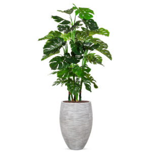 Kunstplant Monstera XL in Vaas elegant Deluxe rib ivoor H180 cm