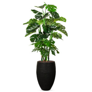 Kunstplant Monstera XL in Vaas elegant Deluxe rib zwart H180 cm