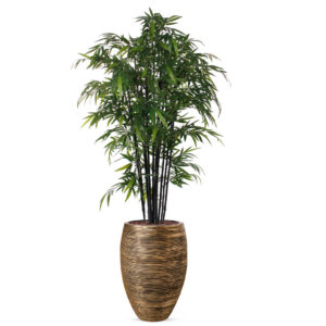 Kunstplant Bamboe zwart in vaas elegant Rib zwartgoud H260 cm