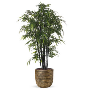 Kunstplant Bamboe zwart in planter ball Rib zwartgoud H230 cm