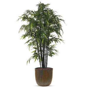 Kunstplant Bamboe zwart in planter ball Groove zwartgoud H230 cm