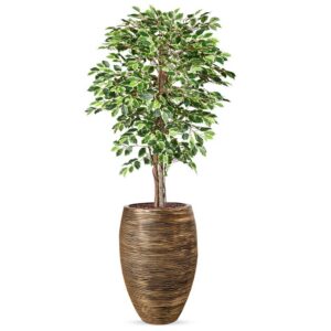 Kunstplant Ficus bont in Vaas elegant Deluxe Rib zwartgoud H200 cm